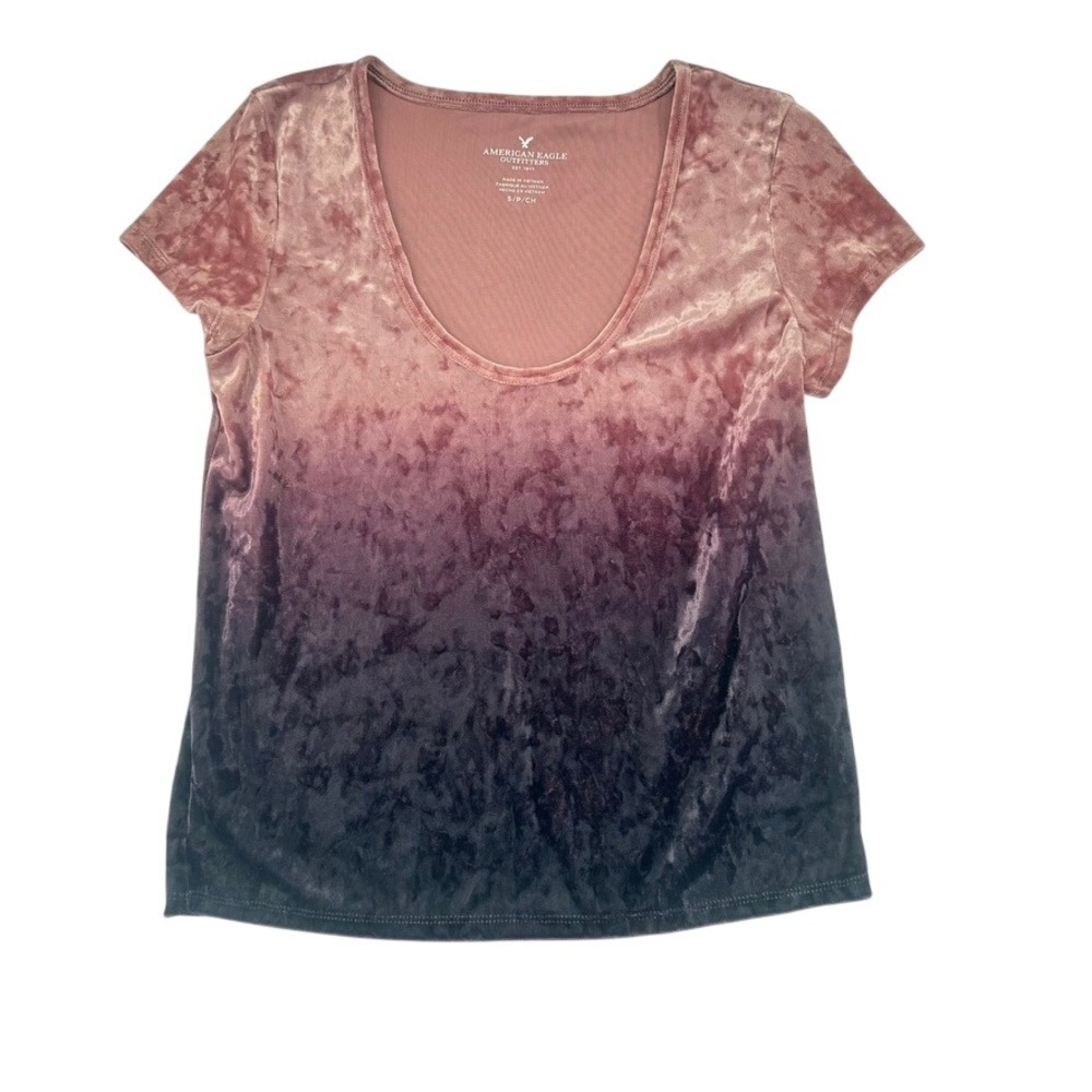 American Eagle Velvet Ombré Scoop Neck Tee Pink Purple Black Size S